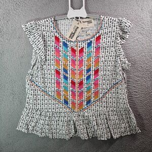 NEW Savanna Jane Top Blouse Women 1X Colorful Embroidered Cap Sleeve White Black